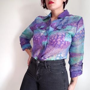Vintage sheer multicolored button down shirt small